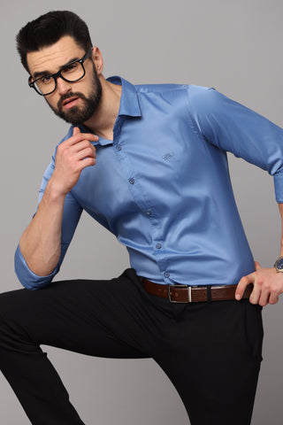 Premium wrinkle free blue Slim Fit Formal Shirt