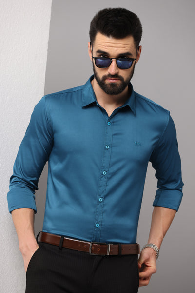 Premium wrinkle free Teal Slim Fit Formal Shirt