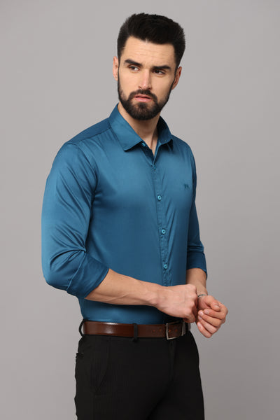 Premium wrinkle free Teal Slim Fit Formal Shirt