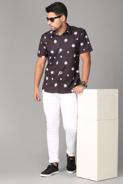 strechable fabric with black flower print Slim Fit Casual Shirt