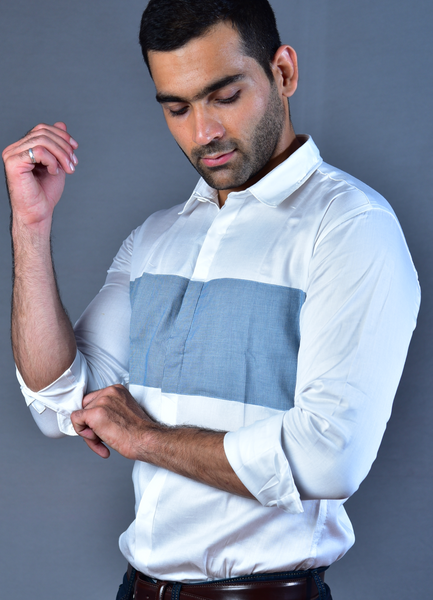 White & Blue Small Checks Slim Fit Casual Shirt