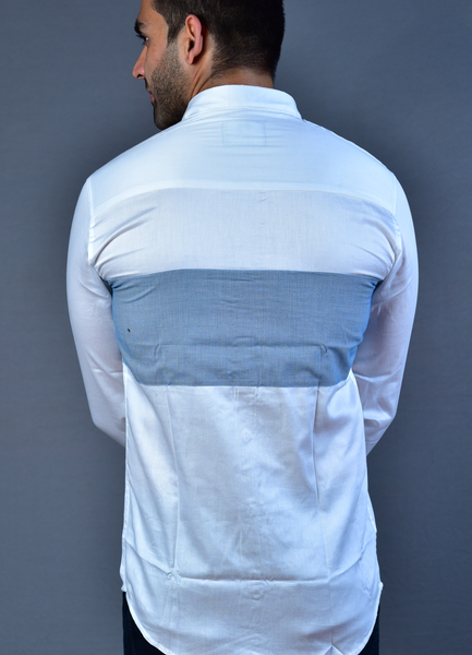 White & Blue Small Checks Slim Fit Casual Shirt