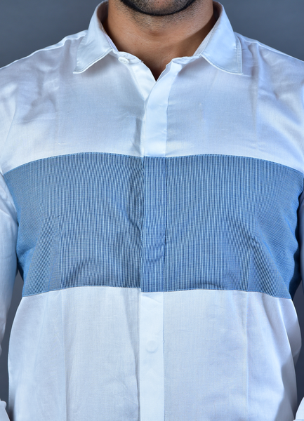 White & Blue Small Checks Slim Fit Casual Shirt