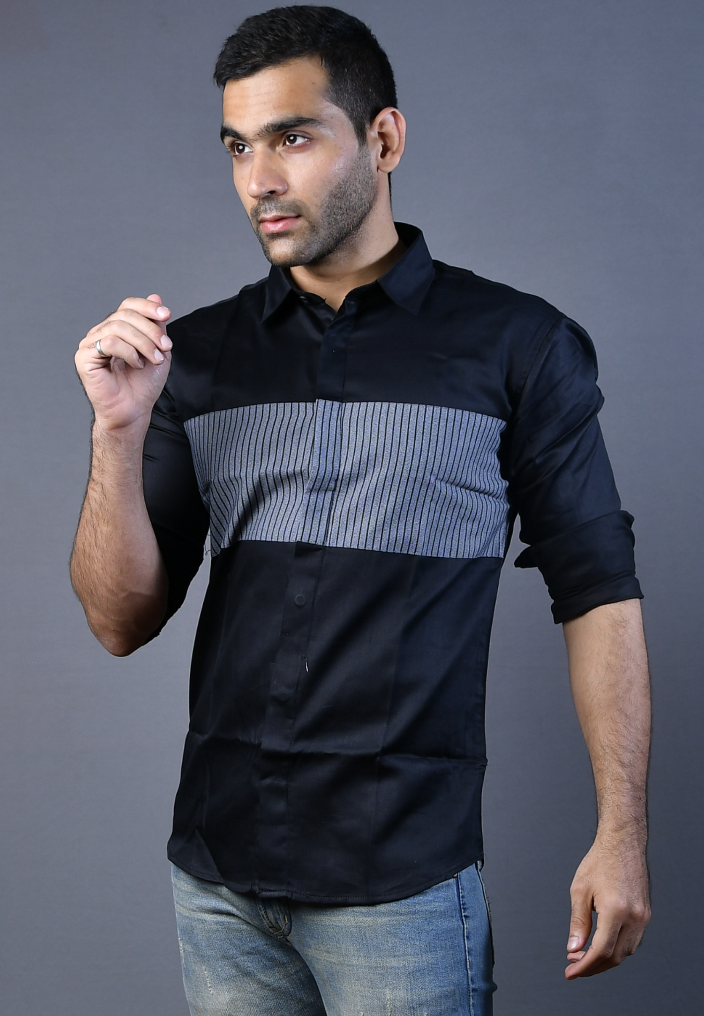 Black & Black lines Slim Fit Casual Shirt