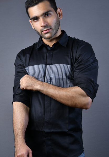 Black & Black lines Slim Fit Casual Shirt