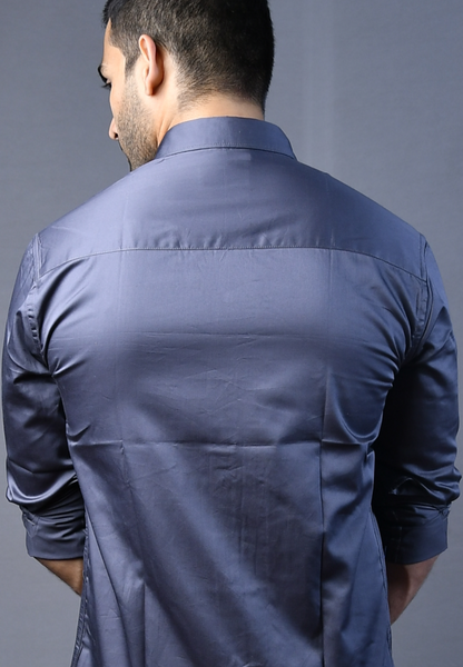 Men Solid Grey Slim Fit Casual Shirt