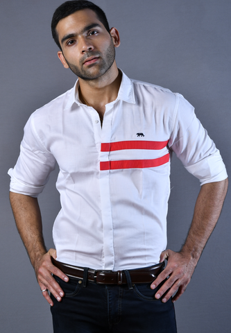 Men White & Red Tape  Slim Fit Casual Shirt
