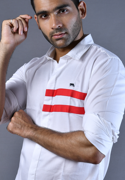 Men White & Red Tape  Slim Fit Casual Shirt