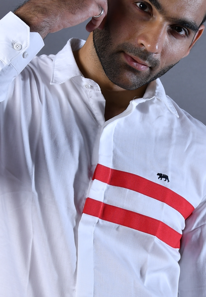 Men White & Red Tape  Slim Fit Casual Shirt