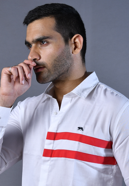 Men White & Red Tape  Slim Fit Casual Shirt