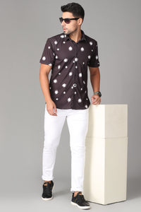strechable fabric with black flower print Slim Fit Casual Shirt