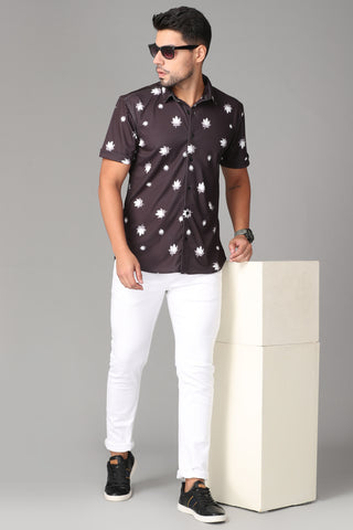 strechable fabric with black flower print Slim Fit Casual Shirt