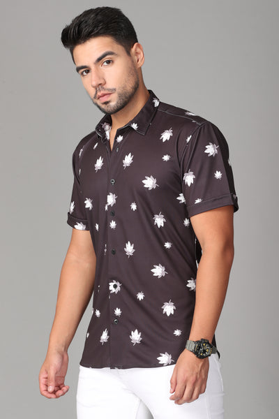 strechable fabric with black flower print Slim Fit Casual Shirt