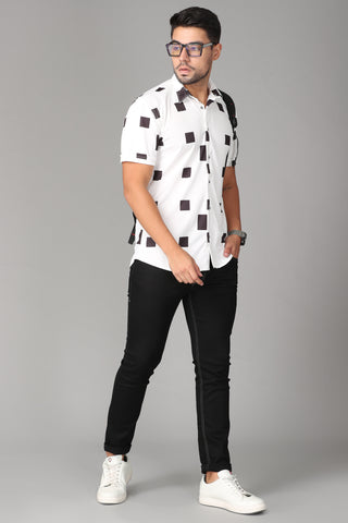 Stretchable fabric in black and white color Slim Fit