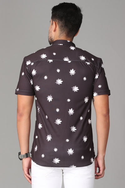 strechable fabric with black flower print Slim Fit Casual Shirt