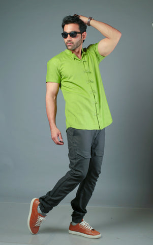 Men C-Style Green Color Slim Fit Casual Shirt