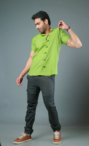 Men C-Style Green Color Slim Fit Casual Shirt