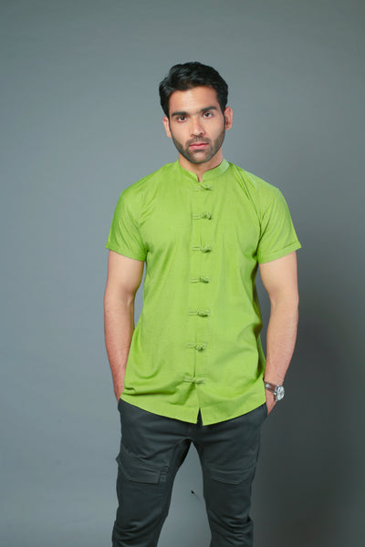 Men C-Style Green Color Slim Fit Casual Shirt