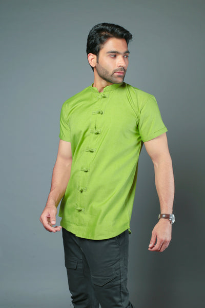 Men C-Style Green Color Slim Fit Casual Shirt