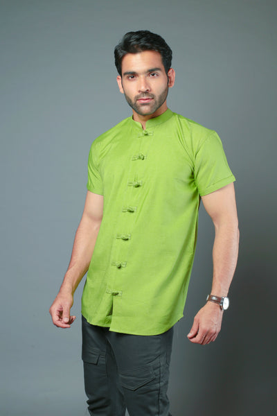 Men C-Style Green Color Slim Fit Casual Shirt