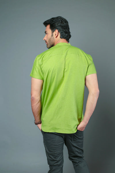 Men C-Style Green Color Slim Fit Casual Shirt