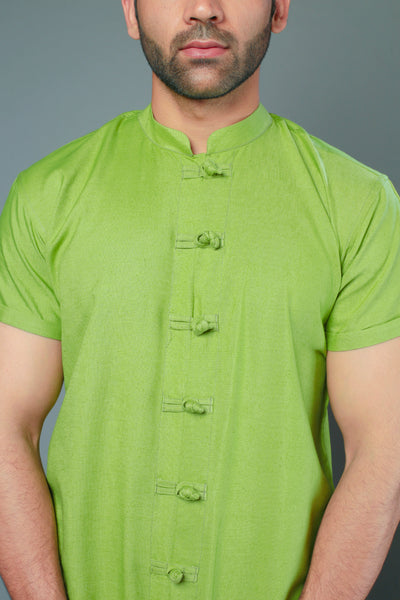Men C-Style Green Color Slim Fit Casual Shirt
