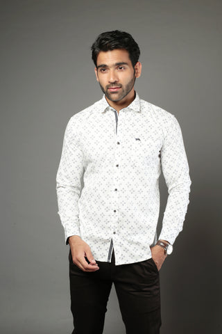 Men Designer White Slim Fit Casual Shirt