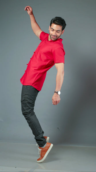 Men C-Style Red Color Slim Fit Casual Shirt