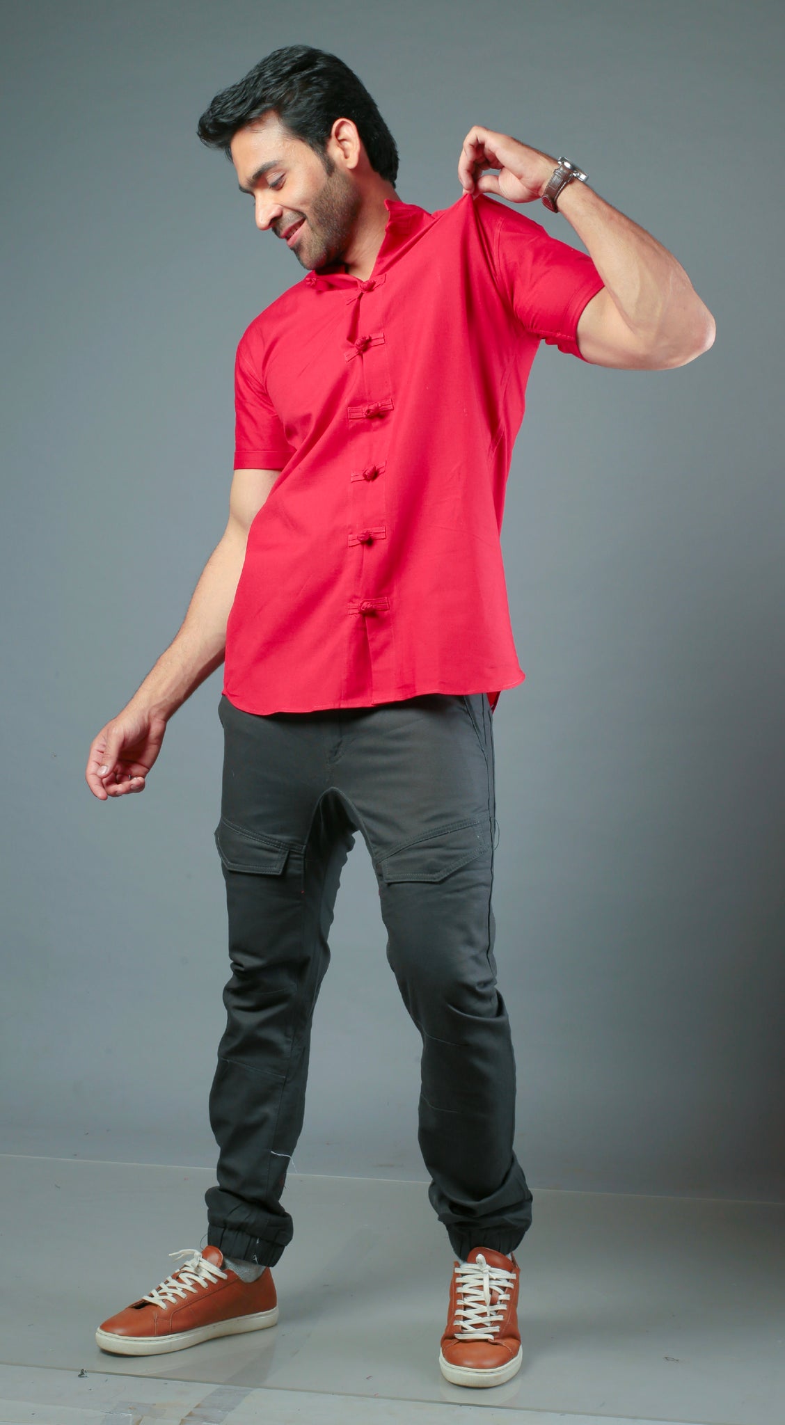 Men C-Style Red Color Slim Fit Casual Shirt
