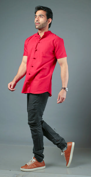 Men C-Style Red Color Slim Fit Casual Shirt