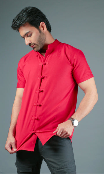 Men C-Style Red Color Slim Fit Casual Shirt