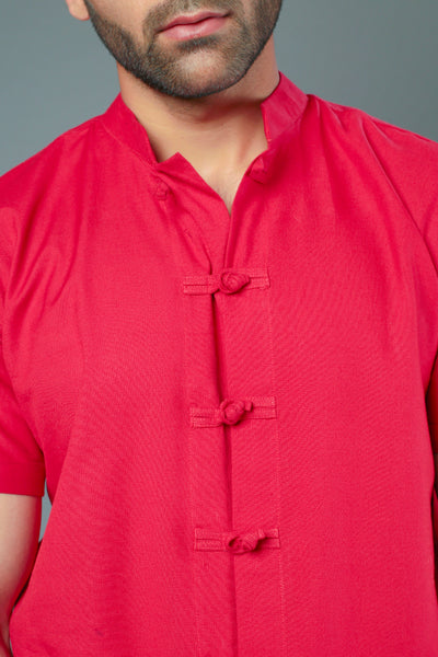 Men C-Style Red Color Slim Fit Casual Shirt