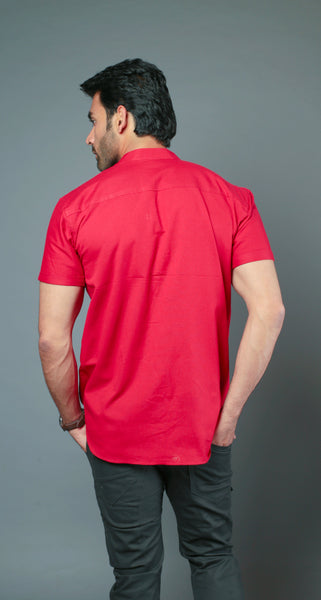 Men C-Style Red Color Slim Fit Casual Shirt