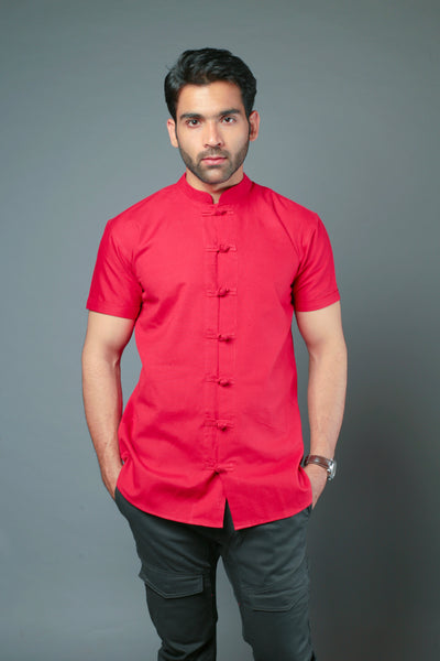 Men C-Style Red Color Slim Fit Casual Shirt