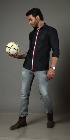 Men Solid Black With lace Strip Slim Fit Casual Shirt