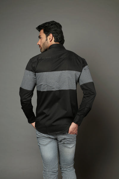 Black & Black lines diagonal Slim Fit Casual Shirt