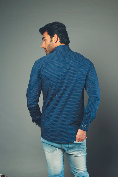 Men Designer Printed Small Dots Slim Fit Casual Shirt