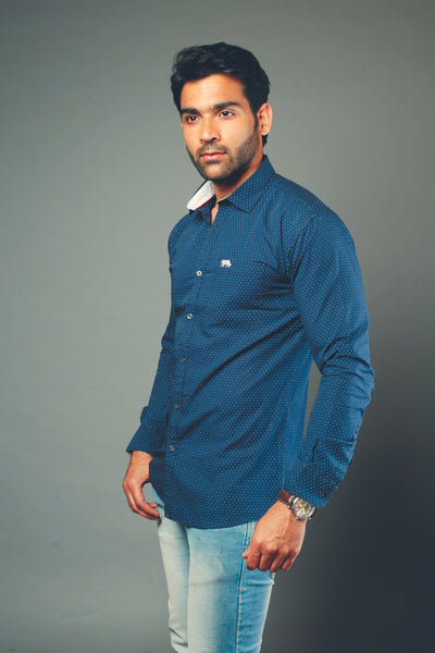 Men Designer Printed Small Dots Slim Fit Casual Shirt