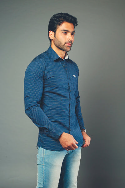 Men Designer Printed Small Dots Slim Fit Casual Shirt