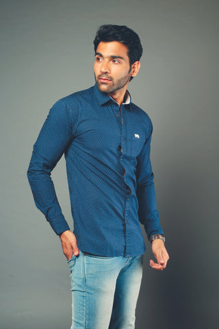 Men Designer Printed Small Dots Slim Fit Casual Shirt
