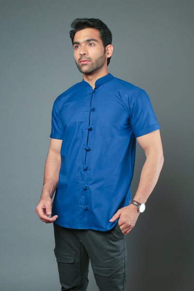 Men C-Style Blue Color Slim Fit Casual Shirt