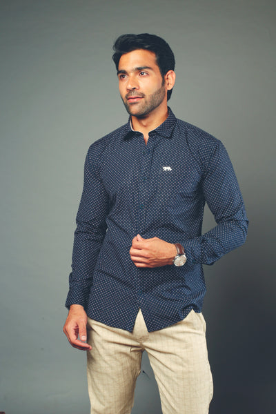 Men Designer Blue Slim Fit Casual Shirt