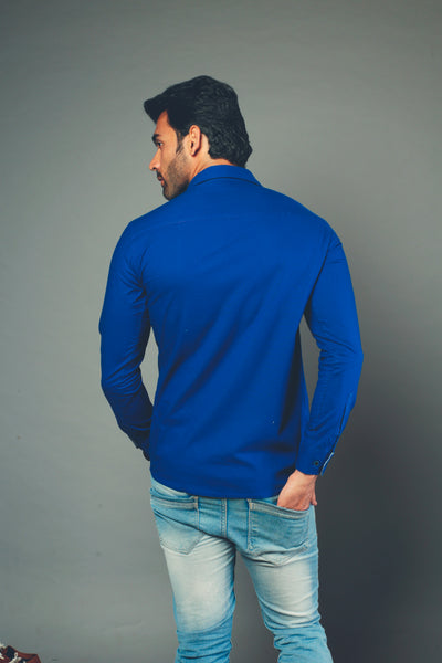 Men Solid Color Royal Blue Slim Fit Casual Shirt