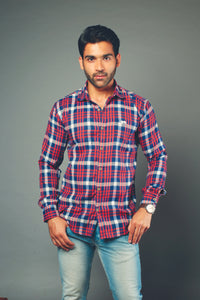 Men Block Checks Red & Blue Slim Fit Casual Shirt