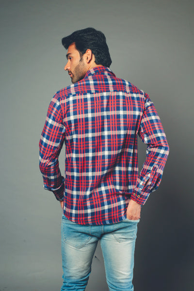 Men Block Checks Red & Blue Slim Fit Casual Shirt