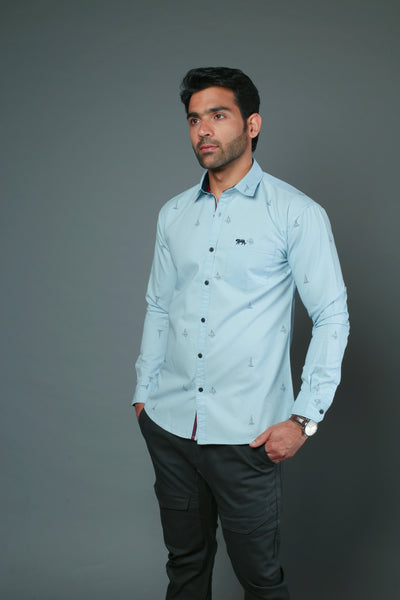 Men Designer Printed Yacht Slim Fit Casual Shirt