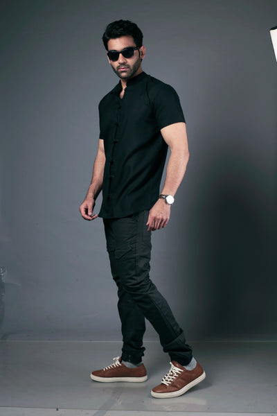 C-Style Black Color Slim Fit Casual Shirt