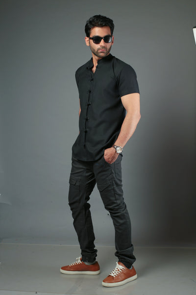 C-Style Black Color Slim Fit Casual Shirt