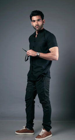 C-Style Black Color Slim Fit Casual Shirt