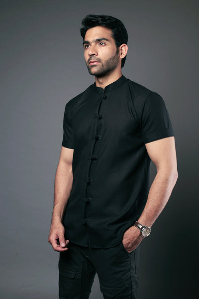 C-Style Black Color Slim Fit Casual Shirt
